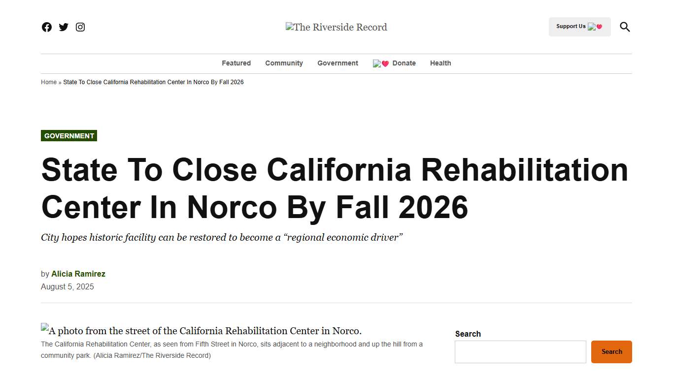 State To Close California Rehabilitation Center In Norco By Fall 2026 - The Riverside Record