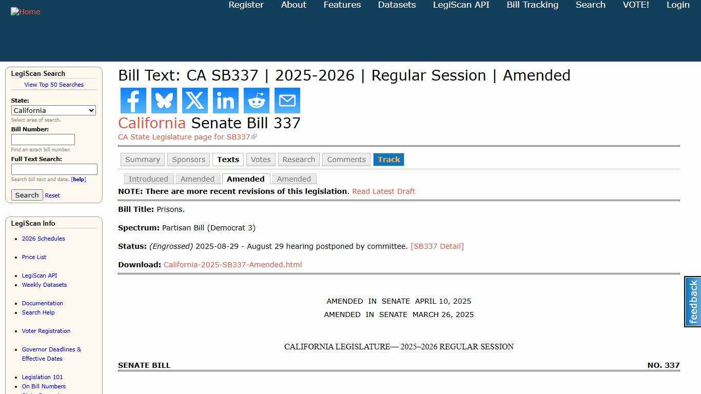 Bill Text: CA SB337 | 2025-2026 | Regular Session | Amended | LegiScan